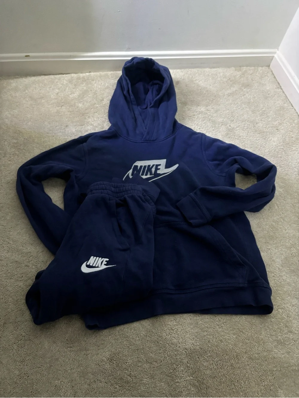 Nike Navy Sweatshirt and Jogger Set with White Swoosh